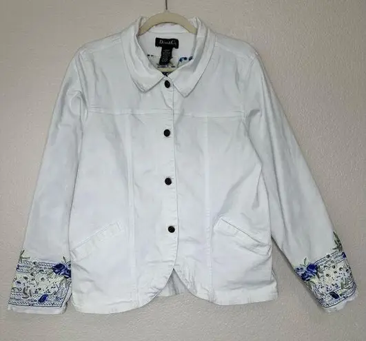 Denim & Co Vintage Embroidered Stretch Long Sleeves Jean Jacket