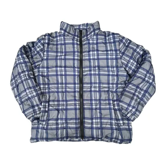 Daisy Street Blue Plaid Checkered Puffer Jacket