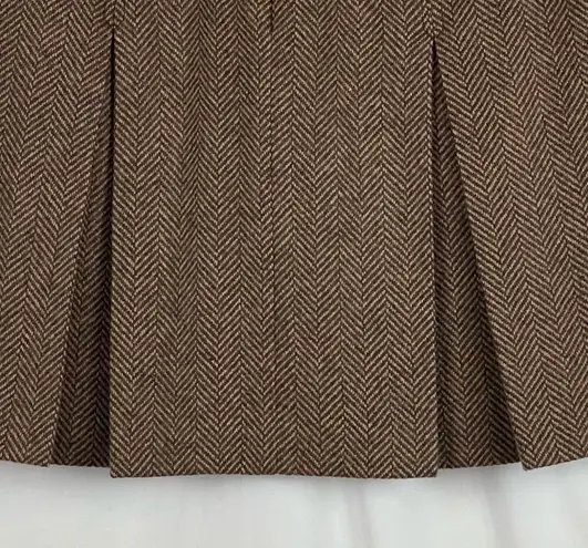 J.Crew  100% Wool Brown & Light Pink Pleated Academia Prep Skirt NWOT  Size 6