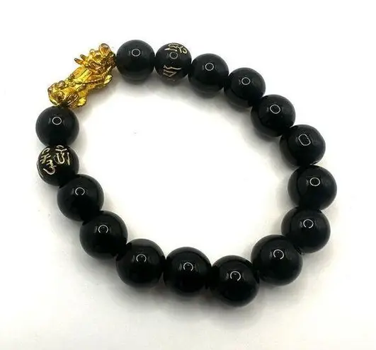 Gold tone dragon Feng shui lucky bracelet Black
