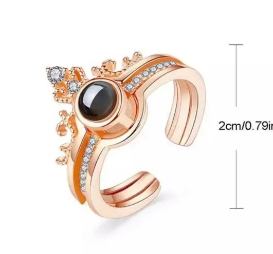 2 in one Rhinestone Crown Ring I Love You 100 Languages Projection open Ring new