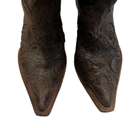 Corral Vintage Distressed Inlay Leather Pointed Toe Cowgirl Boots, Sz 8.5