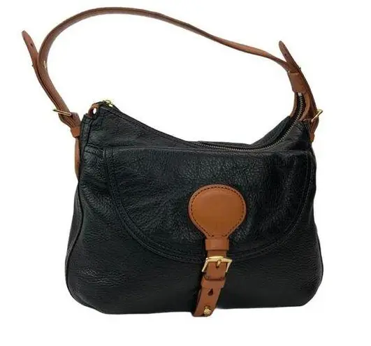 Lauren by Ralph Lauren "Asher" Hobo Black Tumbled Leather Shoulder Bag