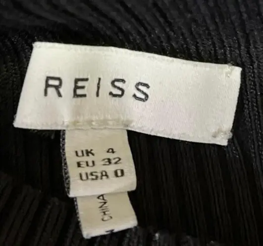 Reiss Black Ribbed Knit Mock Neck Fitted Pullover Short Sleeve Sweater Top Sz 0