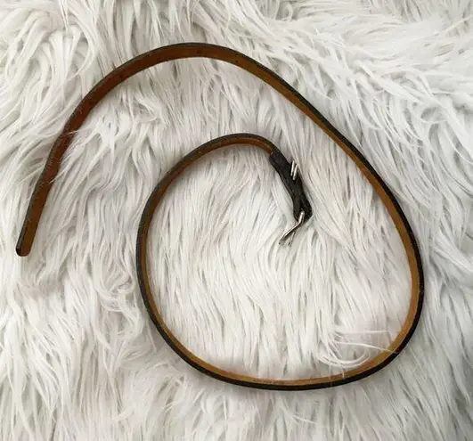 THE LEATHER SHOP | Skinny Brown Leather Belt Thin Buckle Stamped Edge | 35"