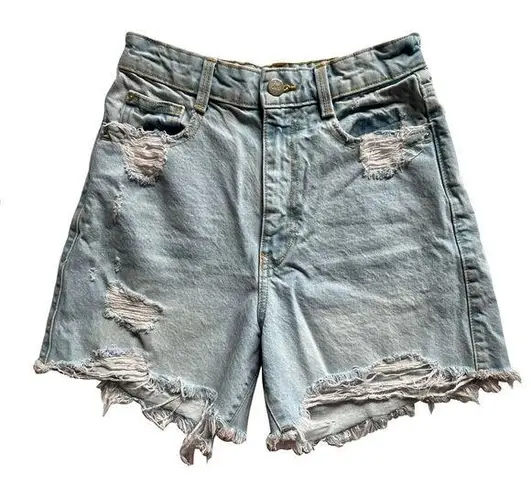 ZARA Vintage Style Ultra High Waisted Distressed Light Wash Denim Shorts 4