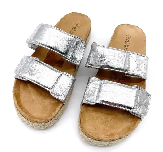 Olivia Miller Womens 8 Slide Sandal Silver Metallic Espadrille Platform Summer