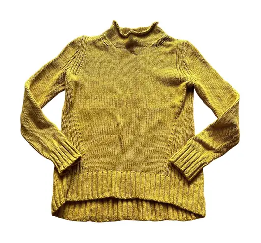 J Crew Sweater XS Yellow Knit Long Sleeve Oarsman Fisherman Roll Neck