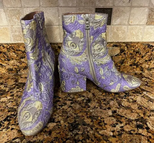 Dries Van Noten  Purple Floral Brocade Block-Heel Ankle Boot sz 36 1/2 US 6 NEW