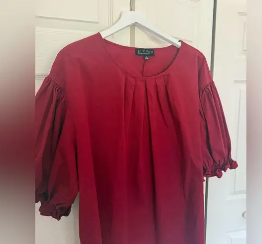 Eloquii Dark Red Maroon Puff Sleeve Cotton Short Sleeve Ruffle Blouse Size 20