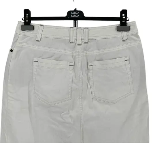 Boden White Denim Front Pleat Skirt size 8 Long Cotton