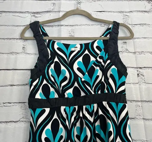 Gibson Blue Black Abstract Print Flowy Sleeveless Blouse Top SZ M USA Made Y2K