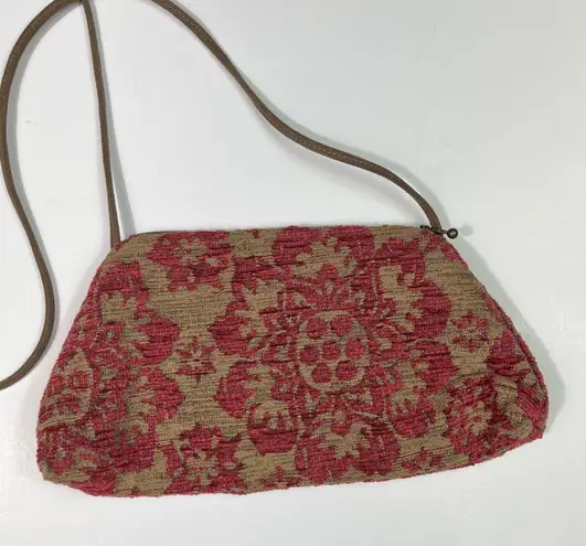 Maruca Handmade Colorado Pink Needlepoint Floral Embroidered Full Zip Crossbody Brown