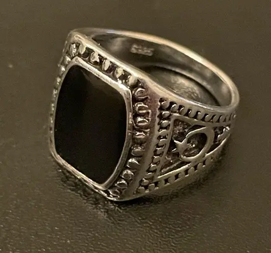 S925 silver natural obsidian ring size 9