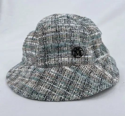 NEW Maison Michel Paris Mara Tweed Bucket Hat Golden Multi Blue White Size M Size M