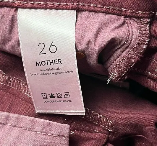 MOTHER Denim Mother The Rascal Sliced Up Heel Burgundy Play Date Denim Jean Women Size 26 NEW