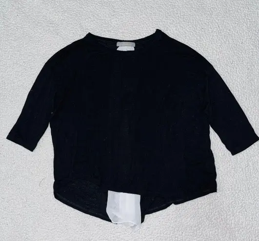 Finn and Clover Scoop Neck Tunic Blouse Black Women L Workwear Business Old Money