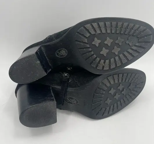 SOFFT Boots Size 8.5 Wilton Black Suede Whip Stitched Heeled Bootie Leather