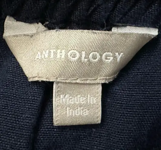 Anthology Linen Blend Navy Blue Tiered Midi Skirt Size 10