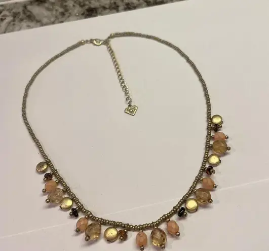 Cookie Lee Signed  Costume Necklace Bead Beaded / Gold Tone Adjustable Length