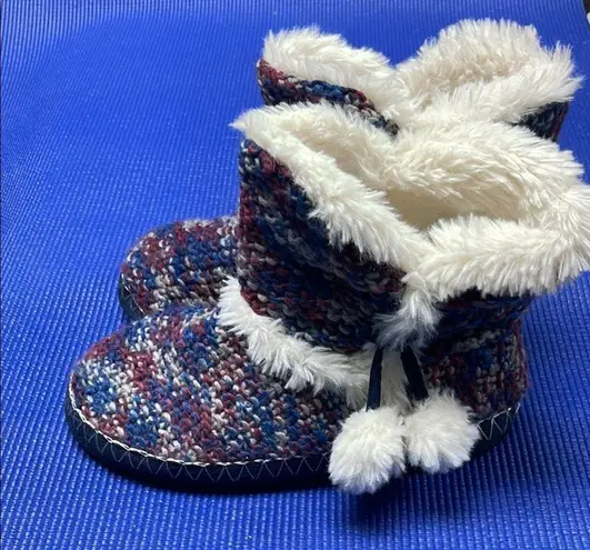Blue and Red Cozy Slippers with Faux Fur Trim Size undefined