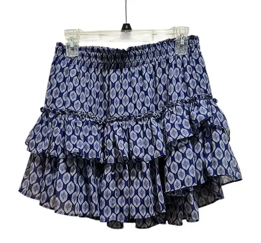 MISA Los Angeles Nahla Blue White Ruffled Mini Skirt Tiered Smocked Waist M