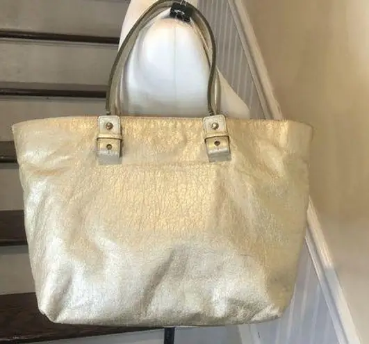 Chloé CHLOE Eclipse Oversized Ivory Silver Gold Tote Shoulder Bag Exterior Zip Pockets