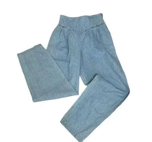None VINTAGE Blue Jeans High Rise Elastic Waist Studded Yoke Side Zip Size Medium