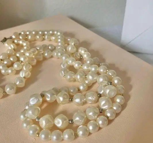 American Vintage Vintage “Tamar” Baroque Pearl Two Strand Necklace 25” Statement Gold Silver