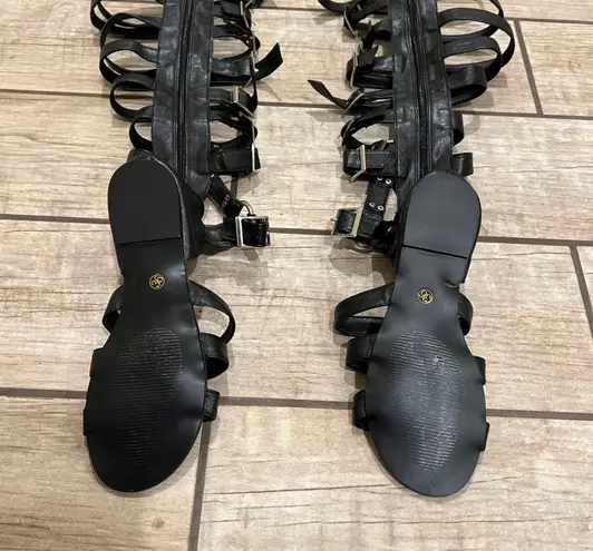 Over The Knee Gladiator Sandals Summer Boots Buckle Strap Tight High Sandals Boots Black Size 6