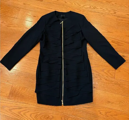 Doncaster Collection Black Ruffle Coat Dress – Size 10 – Structured Couture