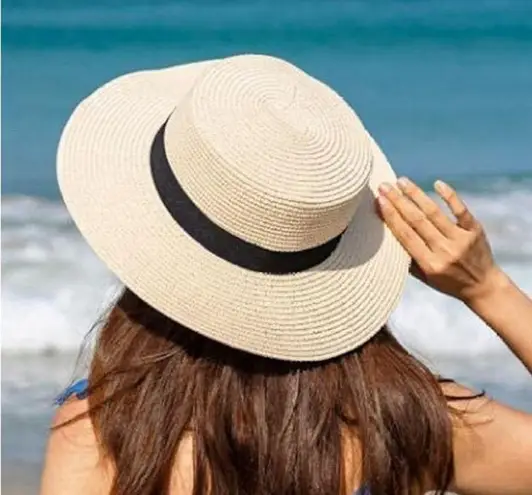 Classic Natural Straw Italian Boater Hat with Black Band