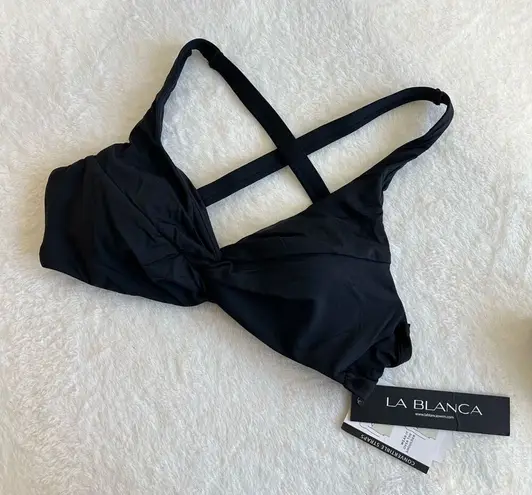 La Blanca Island Goddess Black Swim Top Front Twist 4 NEW