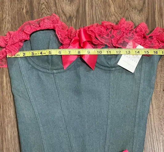Daisy Corsets NWT Denim With Hot Pink Lace and Bow Trim Corset Black Lace Up Lrg