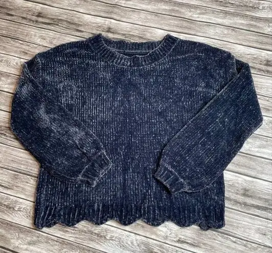 Unbranded Chenille Long Sleeved Dusty Blue Sweater with Scalloped Hem Small SM S