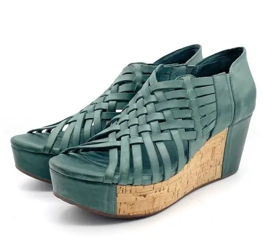 Chocolat Blu  Antigua Web Huarache Wedge Platform Sandal in Jade Leather Size 8