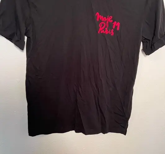 Maje T-Shirt Black Pink Embroidered Paris Here & Away