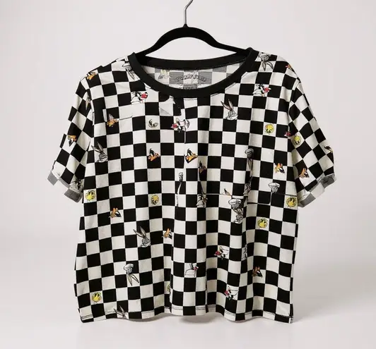 Looney Tunes Juniors SZ XL 15-17 Checkered Crop Shirt~Tweety Daffy