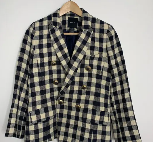 Smythe Women's Double Breasted Min Plaid Blazer Navy Check Size 6 Blue