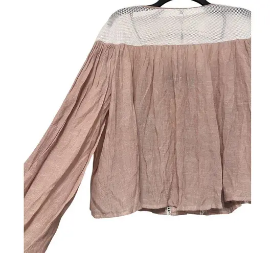 Gimmicks by BKE Gimmicks By Buckle Blouse Shirt Top Womens Size Small Crochet Boho Lace Up Tan