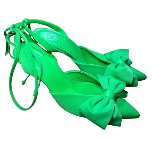 ZARA  Green Slingback High Heel Shoes With Bow Sz 37 / 6.5