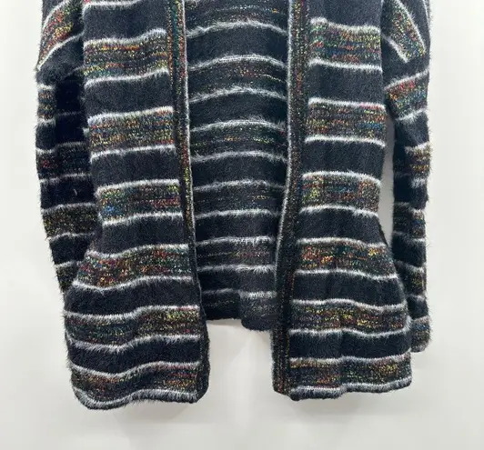 Modcloth  Black Multicolor Metallic Chenille Fuzzy Long Sleeve Open Cardigan Sz M