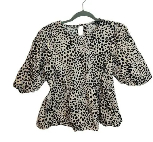 Nobody’s Child Bernie Leopard Print Puff Sleeve Blouse Tan Size 8
