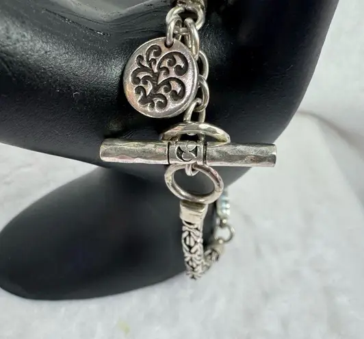 Jared Sterling Silver Block Woven Toggle Close Bracelet with Stamped Charm