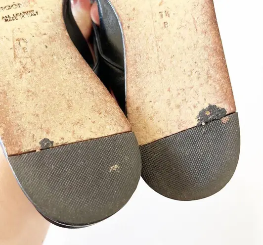 Rangoni Dalma Black Napa Leather Sandals Floral Mini Wedge Women’s Size 7.5 $170