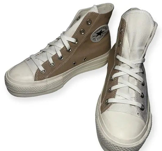 Converse  All Star 7 Tan Cream Tri-Panel Colour Block High Top Platform Sneakers