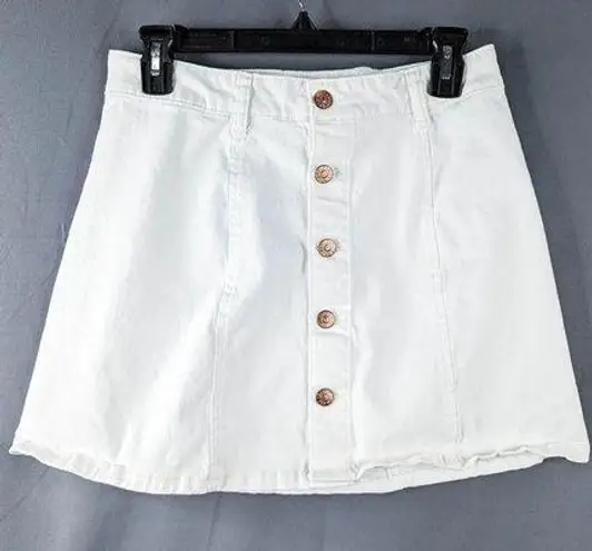 Buttons White Denim Mini Skirt w/ 