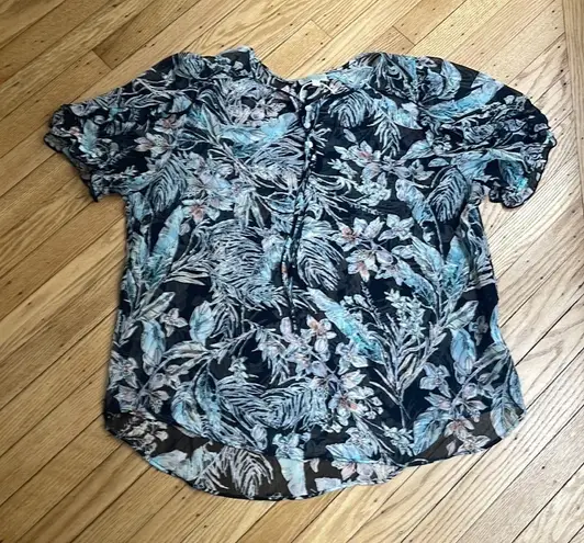 Status by Chenault floral chiffon blouse XL Black