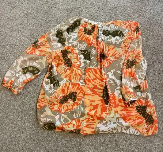 NYDJ - Orange Floral Button Down 3/4 Sleeve Blouse L