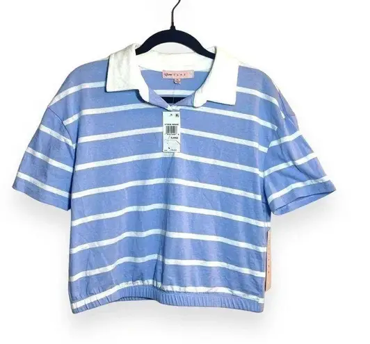 Crave fame NWT Women’s Collared Striped Polo Top in Blue and White Size XL